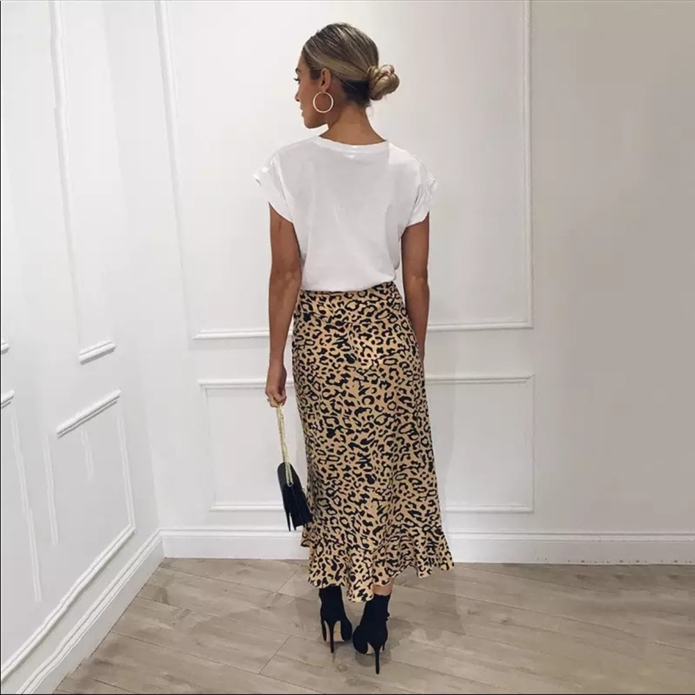 1 Left! Ruffle Faux Wrap Leopard Maxi Skirt Tie - Picture 3 of 7